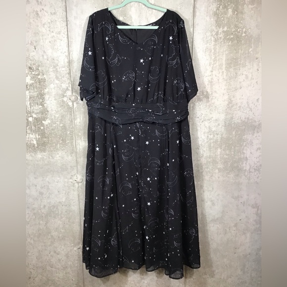 eShakti Womens Maxi Dress Size 24W Pockets Sheer Chiffon Celestial Black Witchy - Picture 2 of 16